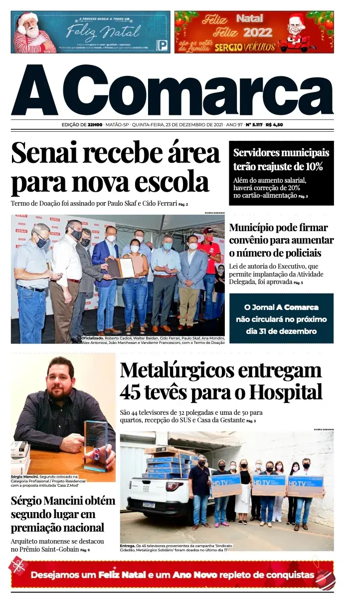 Primeira página da edição 5117 de A Comarca, 23 de dezembro de 2021