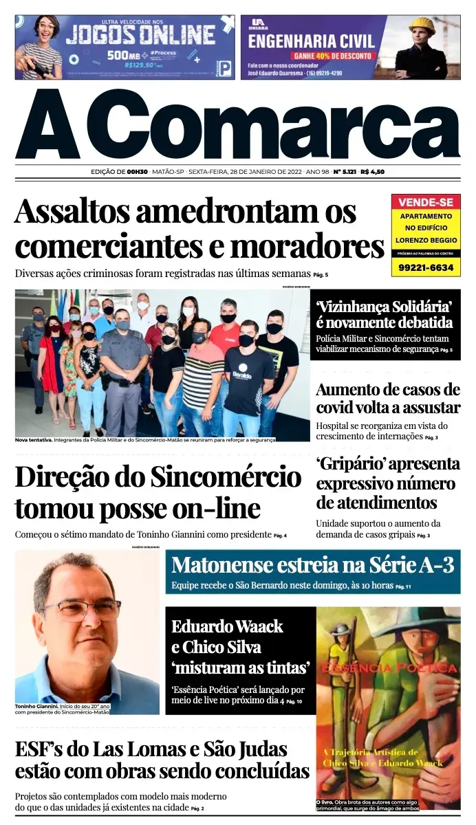 Primeira página da edição 5121 de A Comarca, 28 de janeiro de 2022