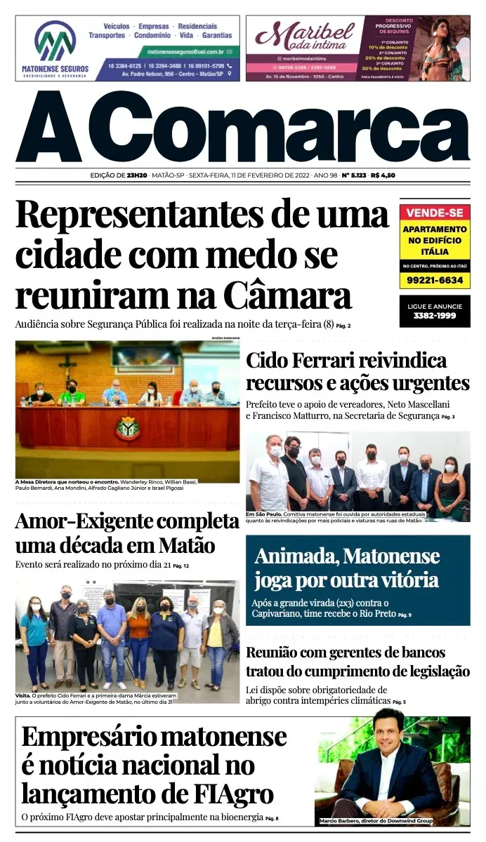 Primeira página da edição 5123 de A Comarca, 11 de fevereiro de 2022