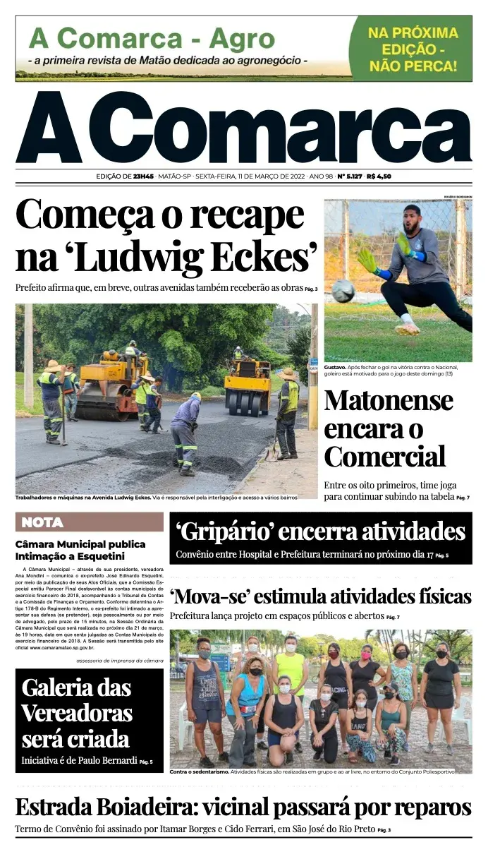 Primeira página da edição 5127 de A Comarca, 11 de março de 2022