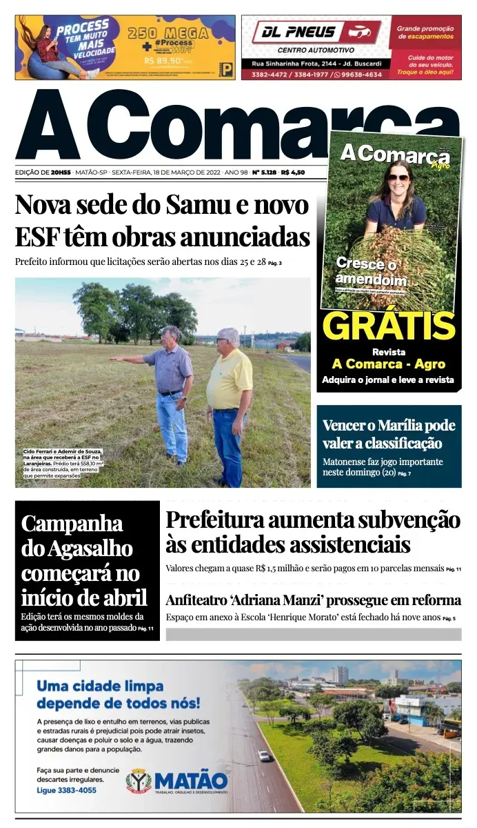 Primeira página da edição 5128 de A Comarca, 18 de março de 2022