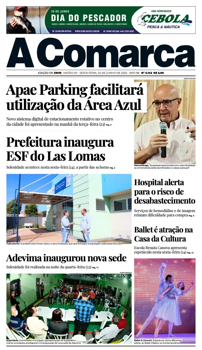 Primeira página da edição 5142 de A Comarca, 24 de junho de 2022