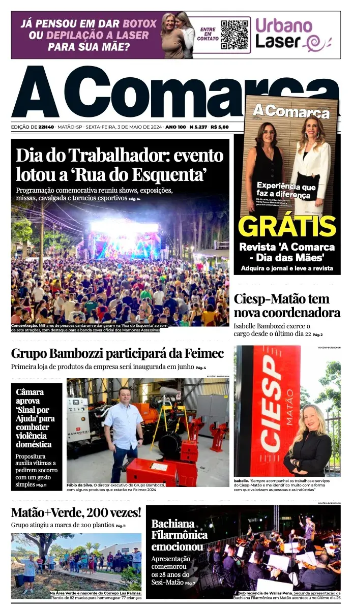 Primeira página da edição 5237 de A Comarca, 3 de maio de 2024
