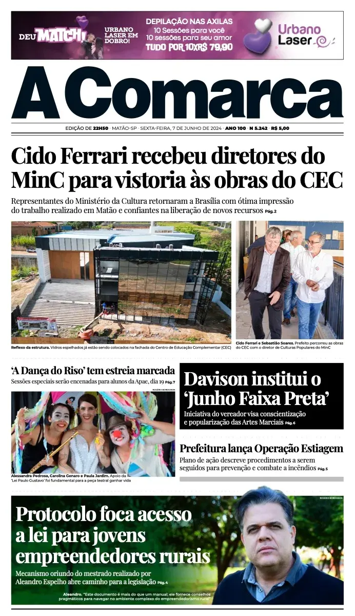 Primeira página da edição 5242 de A Comarca, 7 de junho de 2024