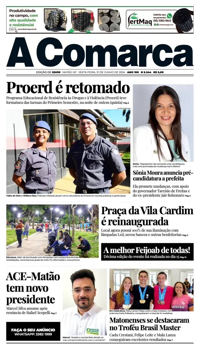 Primeira página da edição 5244 de A Comarca, 21 de junho de 2024