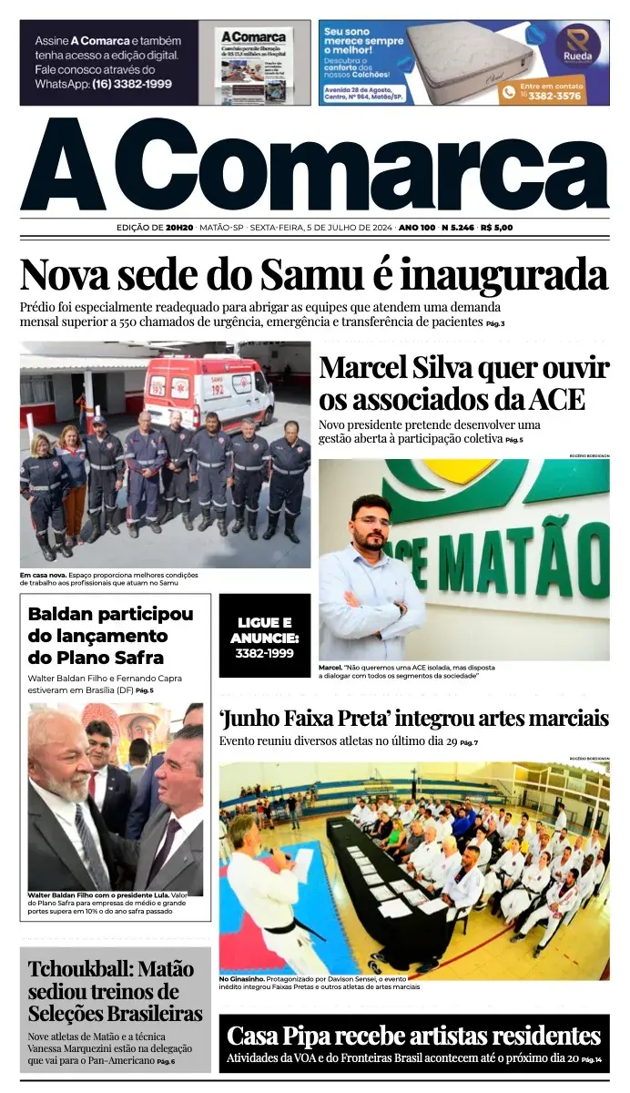 Primeira página da edição 5246 de A Comarca, 5 de julho de 2024