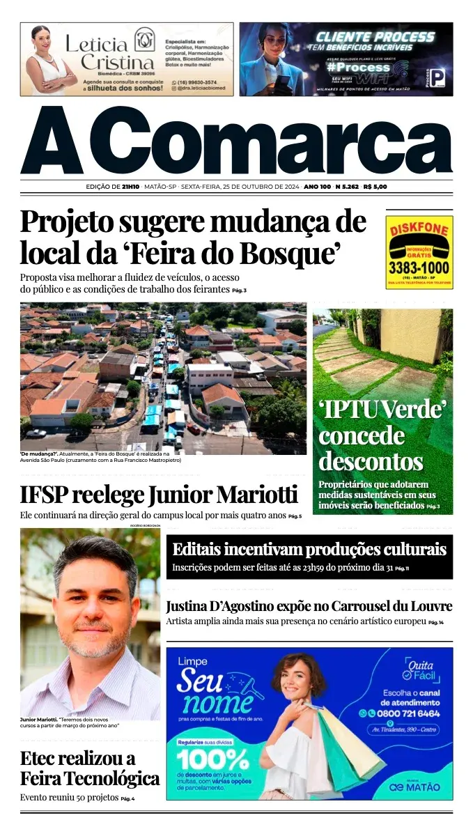 Primeira página da edição 5262 de A Comarca, 25 de outubro de 2024