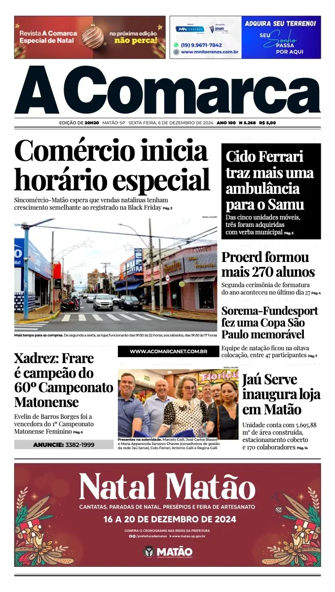 Primeira página da edição 5268 de A Comarca, 6 de dezembro de 2024