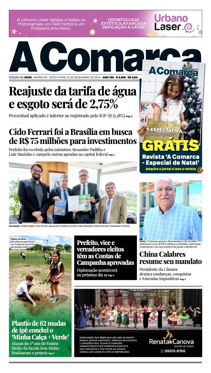 Primeira página da edição 5269 de A Comarca, 13 de dezembro de 2024