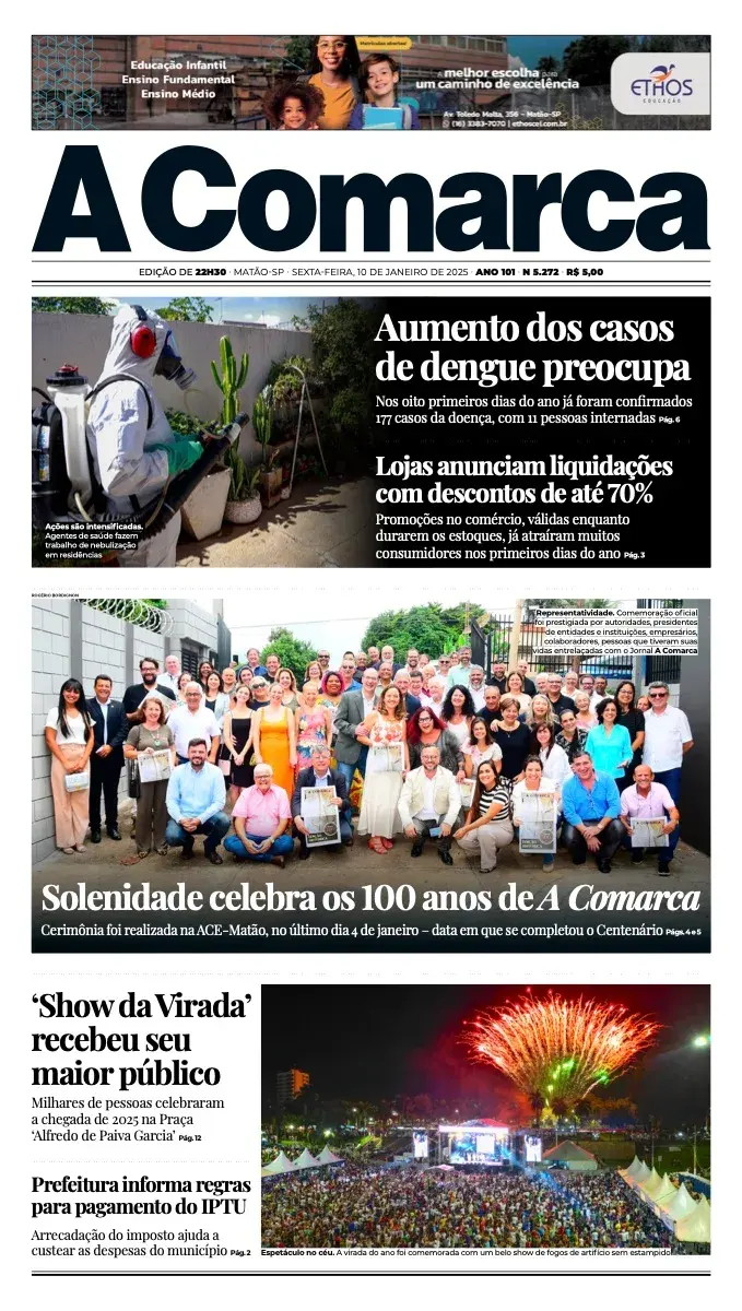 Primeira página da edição 5272 de A Comarca, 10 de janeiro de 2025