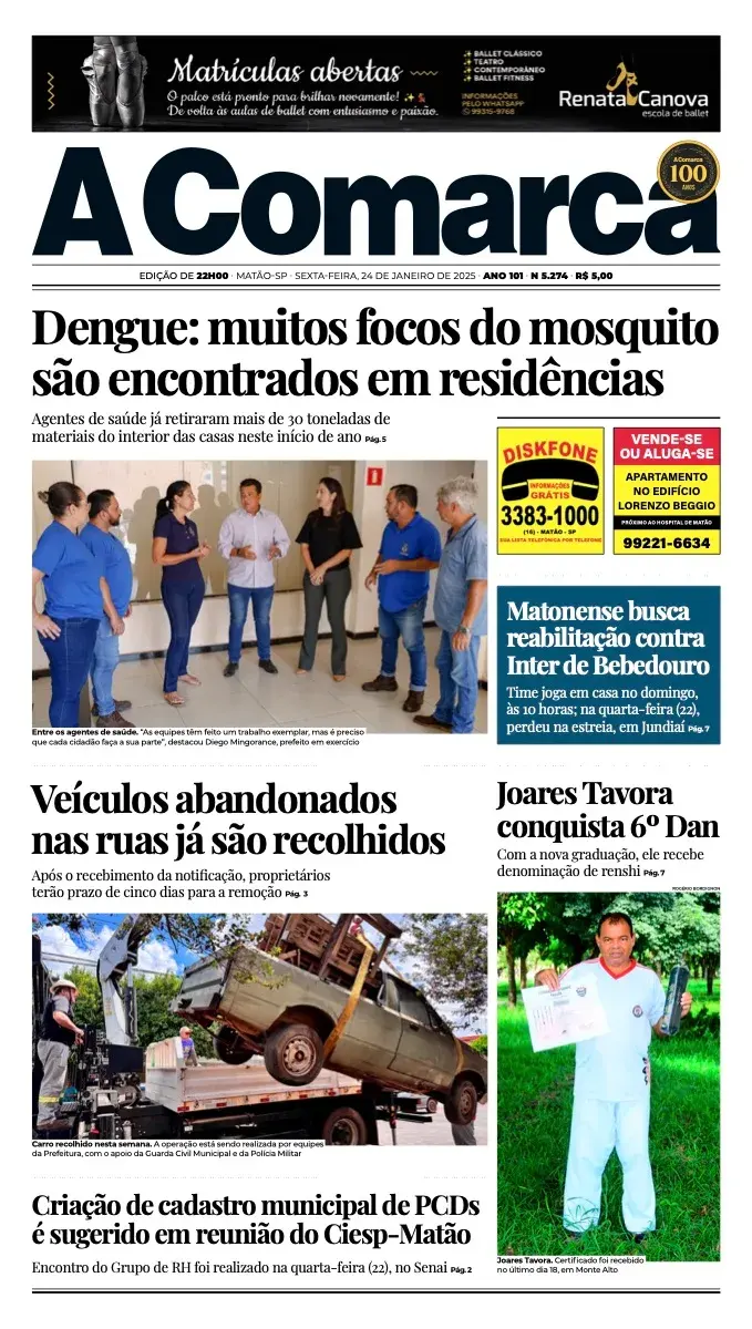 Primeira página da edição 5274 de A Comarca, 24 de janeiro de 2025