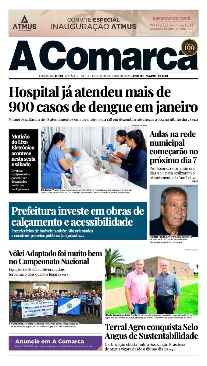 Primeira página da edição 5275 de A Comarca, 31 de janeiro de 2025