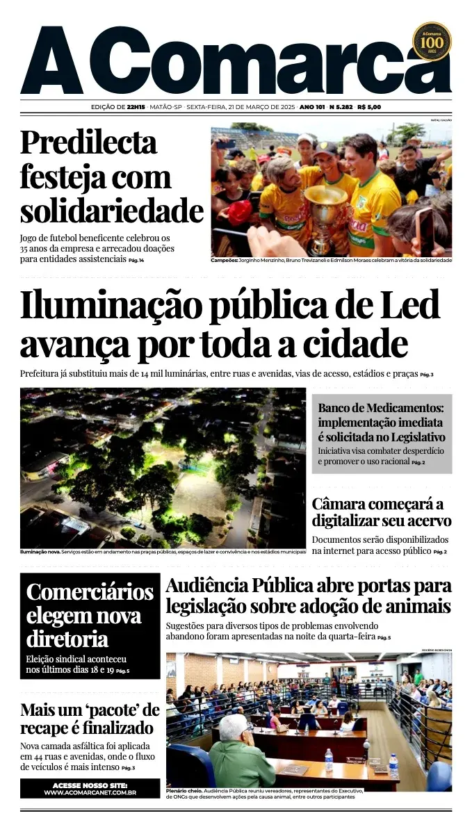 Primeira página da edição 5282 de A Comarca, 21 de março de 2025