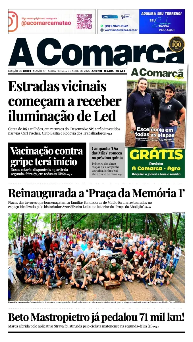 Primeira página da edição 5284 de A Comarca, 4 de abril de 2025
