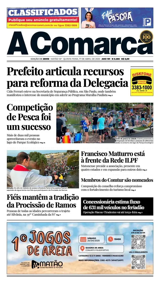 Primeira página da edição 5286 de A Comarca, 17 de abril de 2025