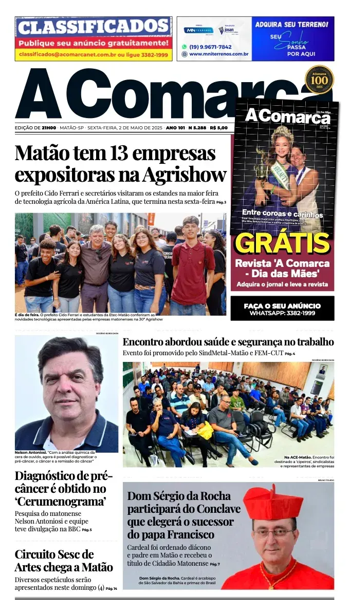 Primeira página da edição 5288 de A Comarca, 2 de maio de 2025