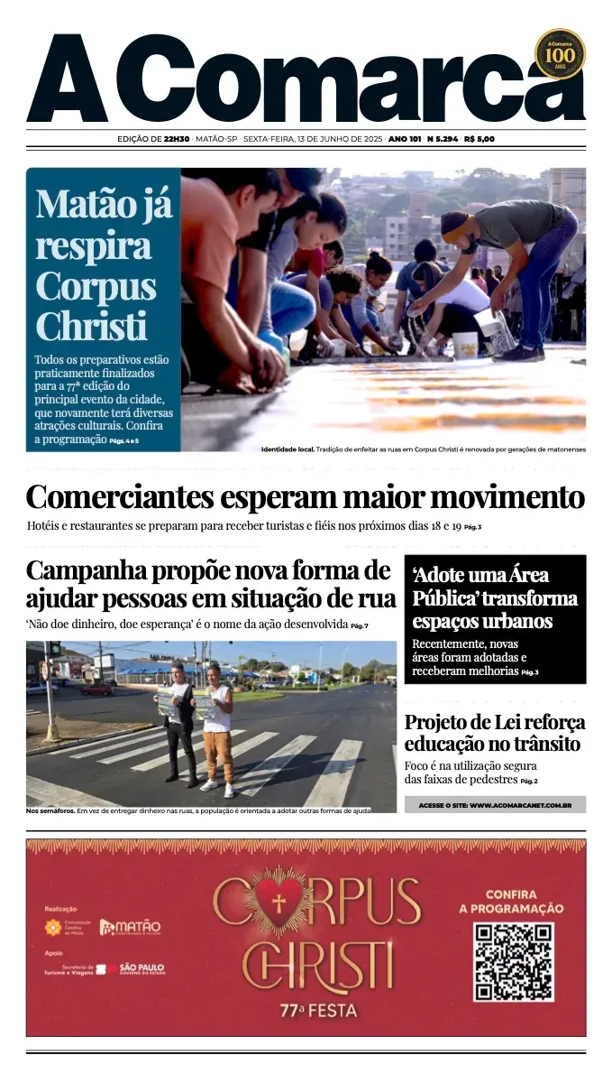 Primeira página da edição 5294 de A Comarca, 13 de junho de 2025