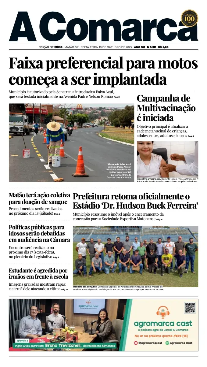 Primeira página da edição 5311 de A Comarca, 10 de outubro de 2025