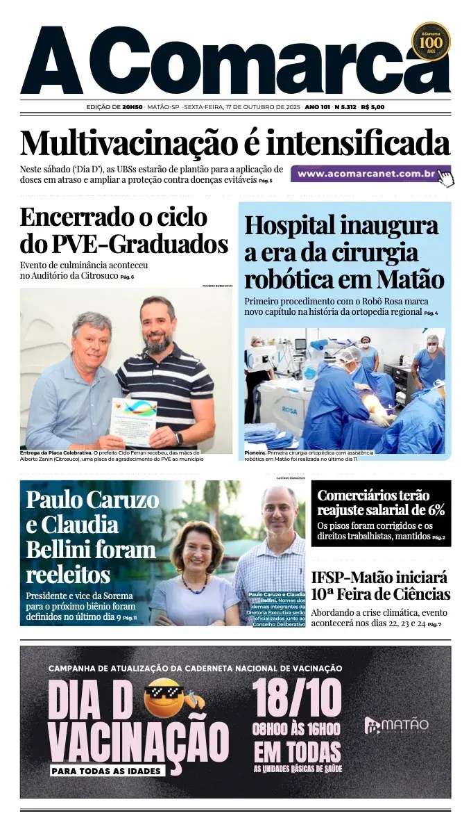 Primeira página da edição 5312 de A Comarca, 17 de outubro de 2025