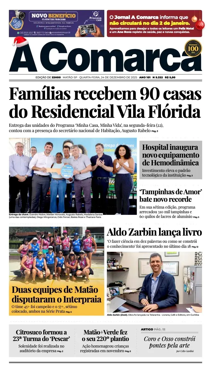 Primeira página da edição 5322 de A Comarca, 24 de dezembro de 2025