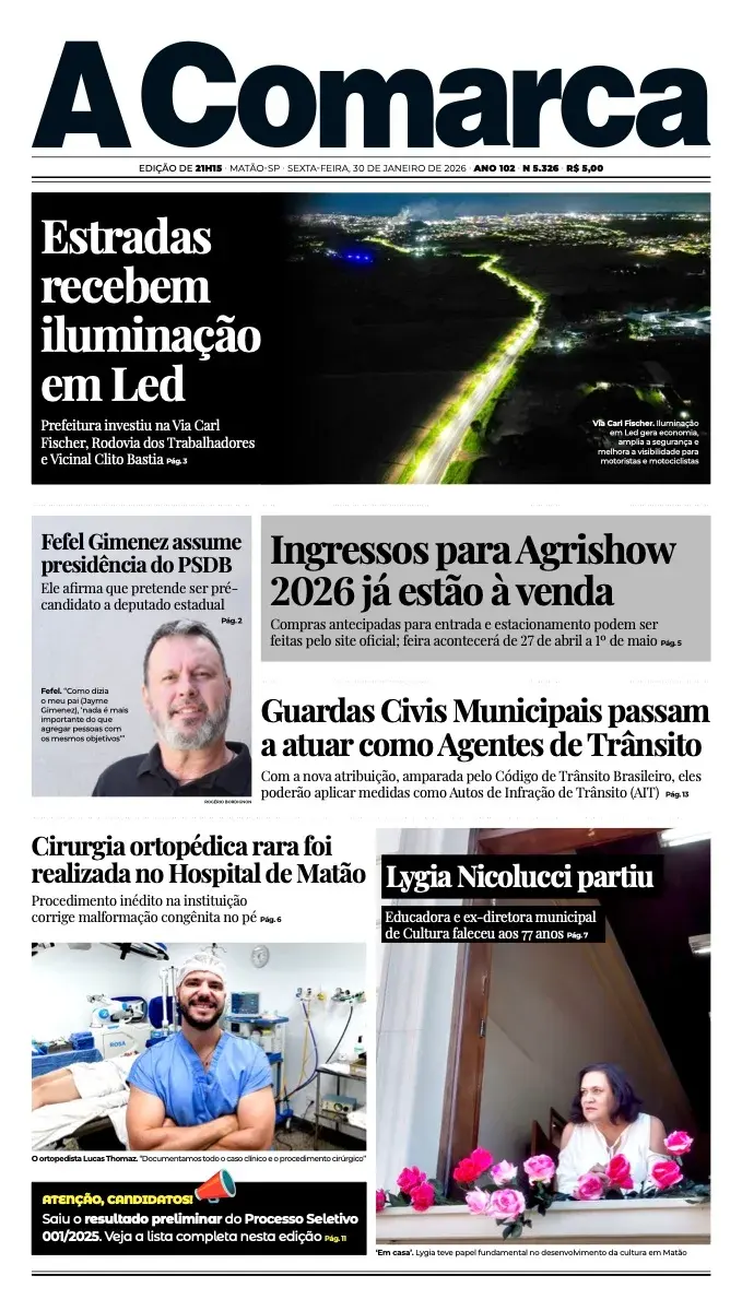 Primeira página da edição 5326 de A Comarca, 30 de janeiro de 2026