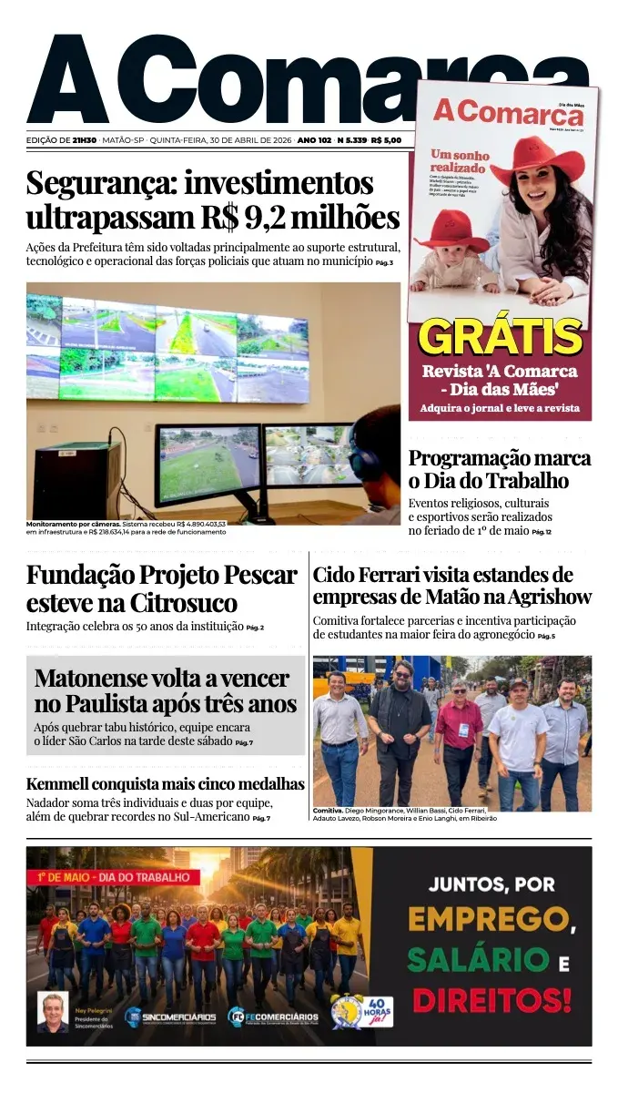 Primeira página da edição 5339 de A Comarca, 30 de abril de 2026