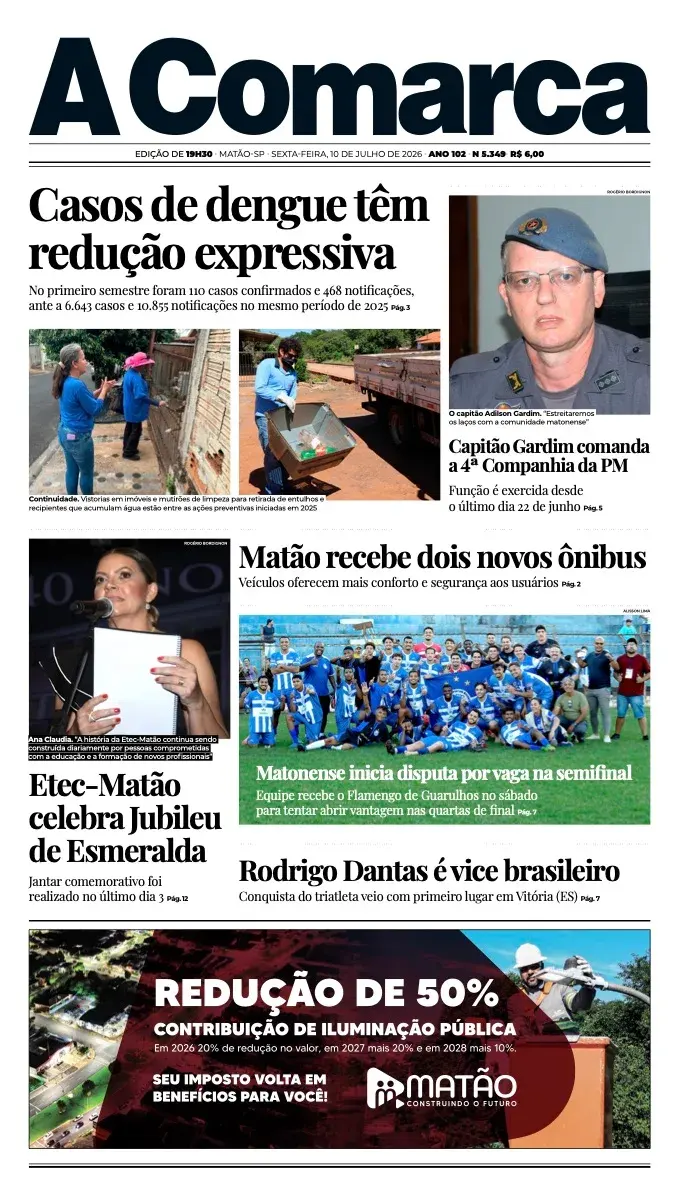 Primeira página da edição 5349 de A Comarca, 10 de julho de 2026