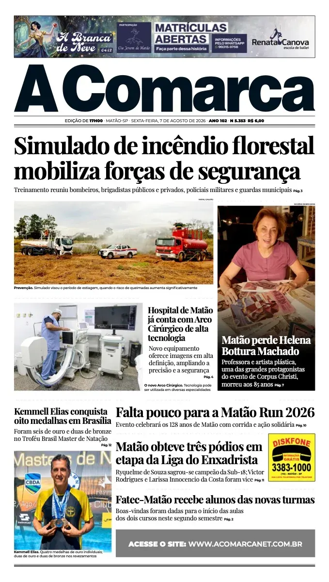 Primeira página da edição 5353 de A Comarca, 7 de agosto de 2026