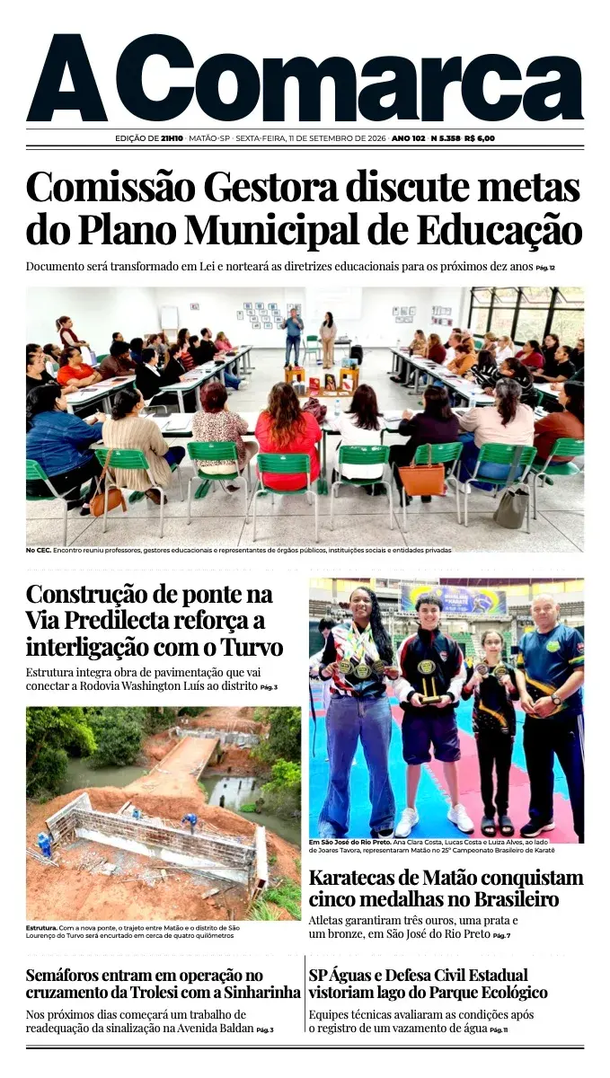Primeira página da edição 5358 de A Comarca, 11 de setembro de 2026