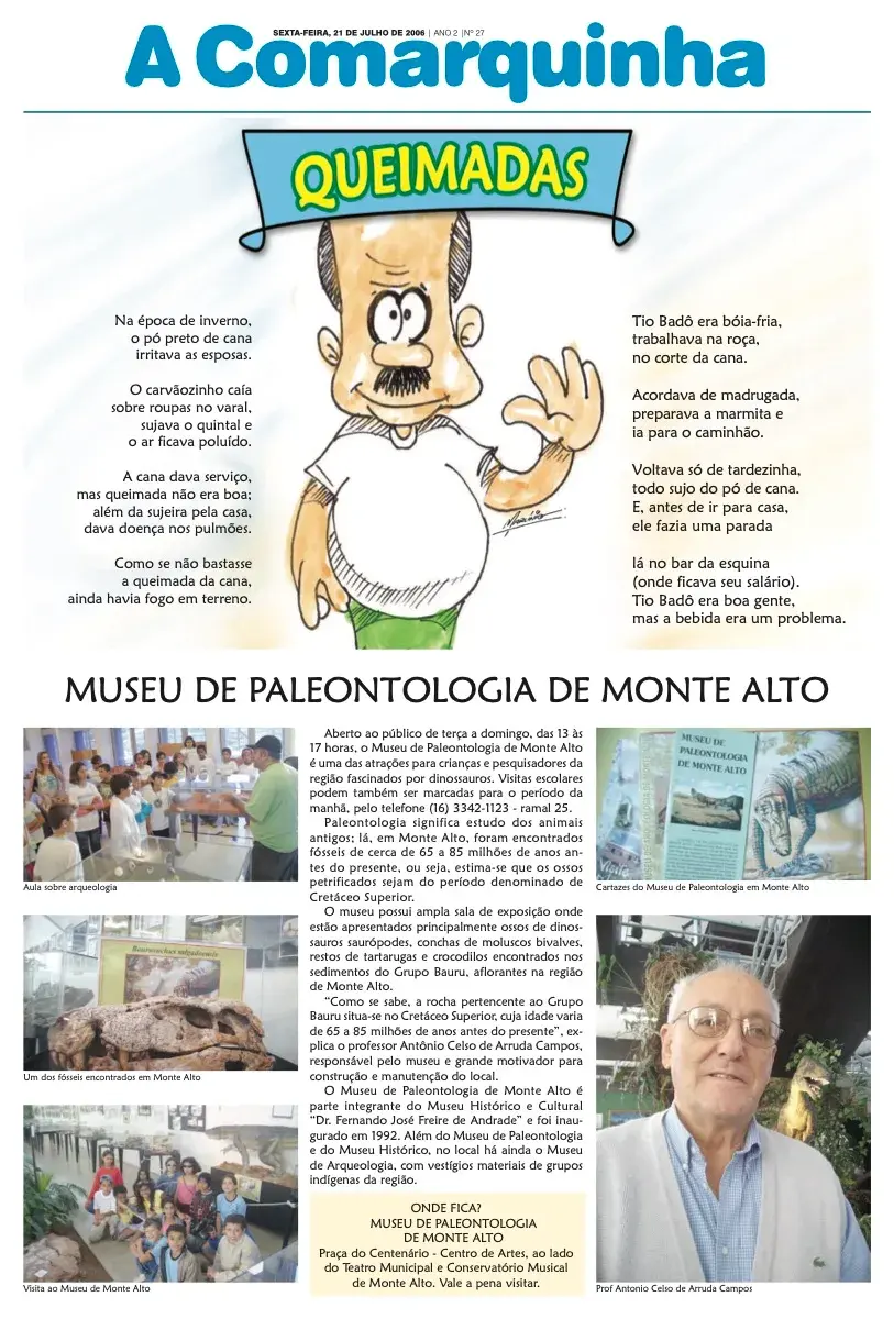Primeira página da edição 27 de A Comarquinha, 21 de julho de 2006