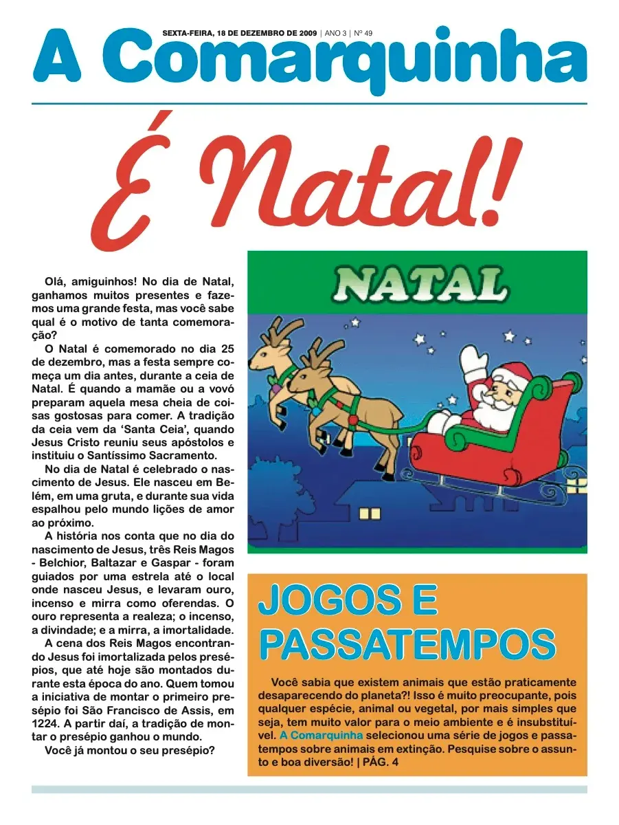 Primeira página da edição 49 de A Comarquinha, 18 de dezembro de 2009